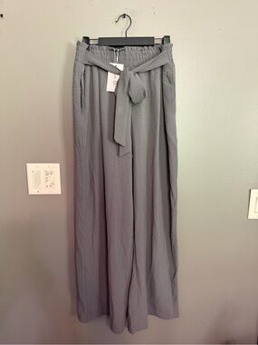 Chiclily Grey Wide Leg Palazzo Pants High Waisted with Pockets NWT Size L